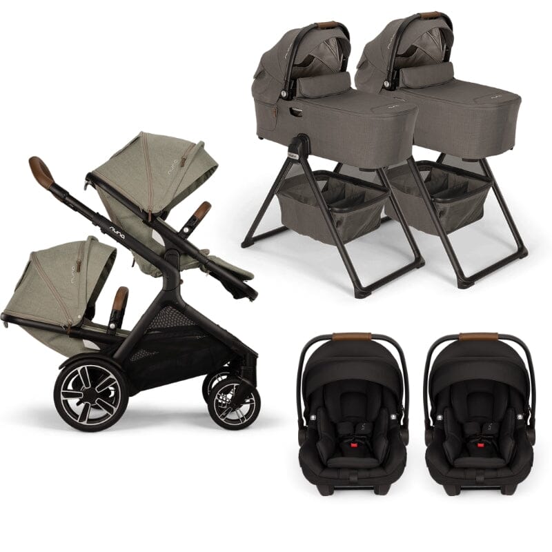 Nuna DEMI Next with Rider Board Twin Travel System - PIPA aire RX and Bassinet + Stand