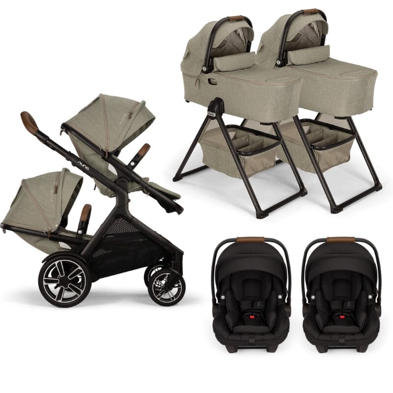 Nuna DEMI Next with Rider Board Twin Travel System - PIPA aire RX and Bassinet + Stand