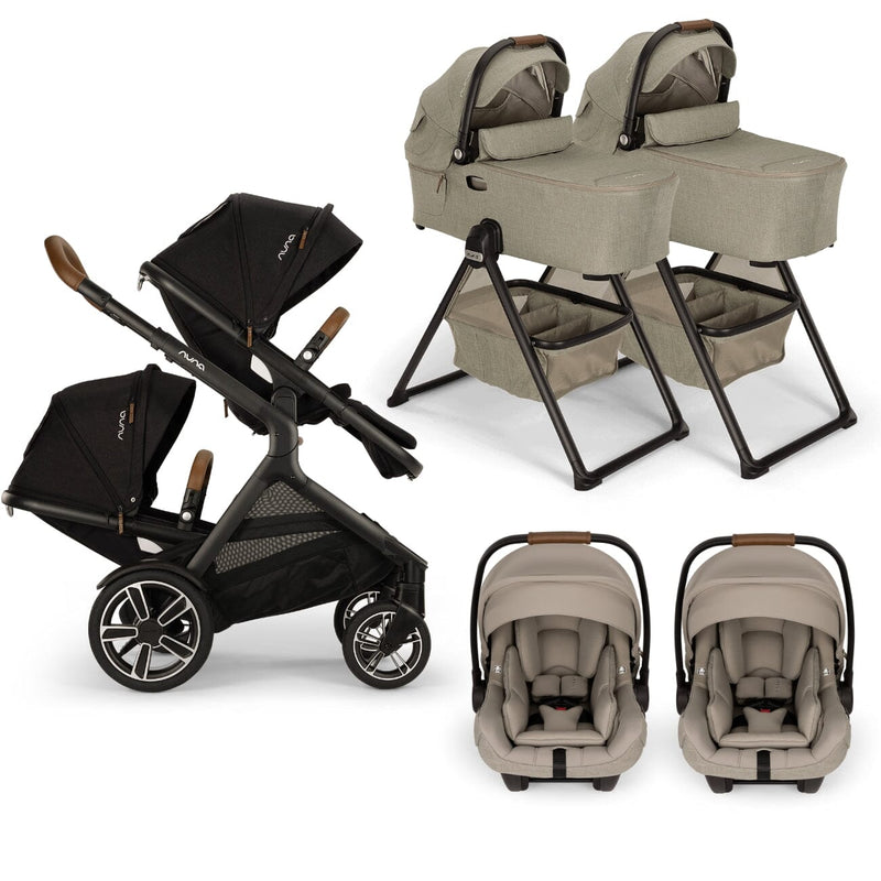 Nuna DEMI Next with Rider Board Twin Travel System - PIPA aire RX and Bassinet + Stand