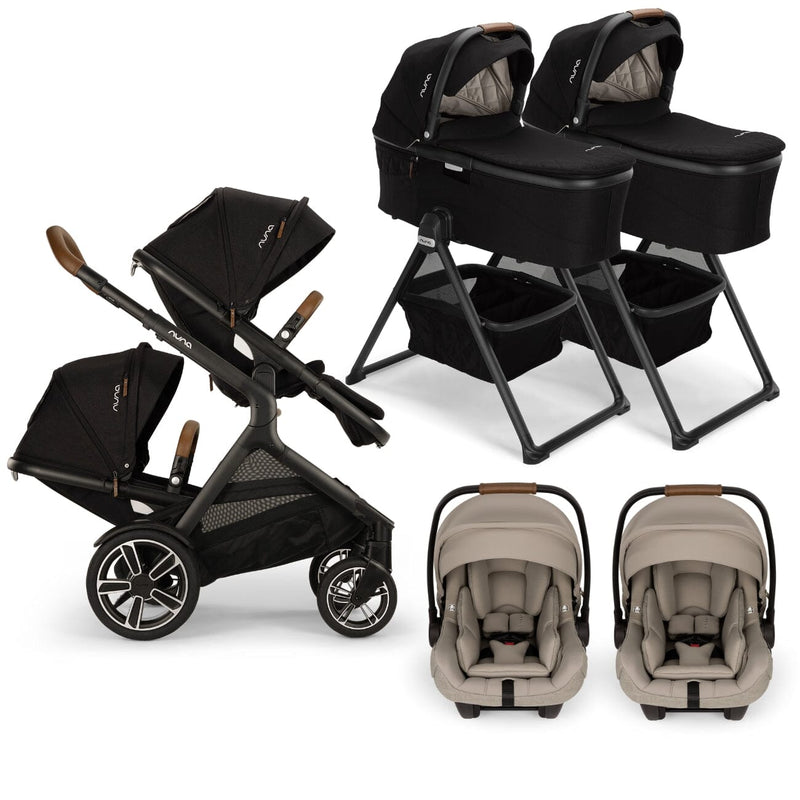 Nuna DEMI Next with Rider Board Twin Travel System - PIPA aire RX and Bassinet + Stand