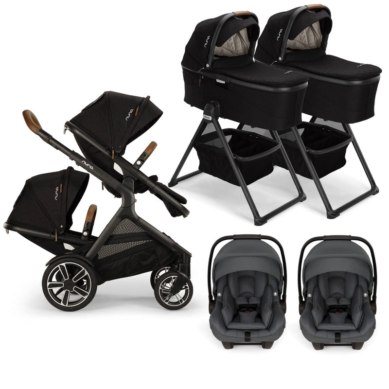 Nuna DEMI Next with Rider Board Twin Travel System - PIPA aire RX and Bassinet + Stand