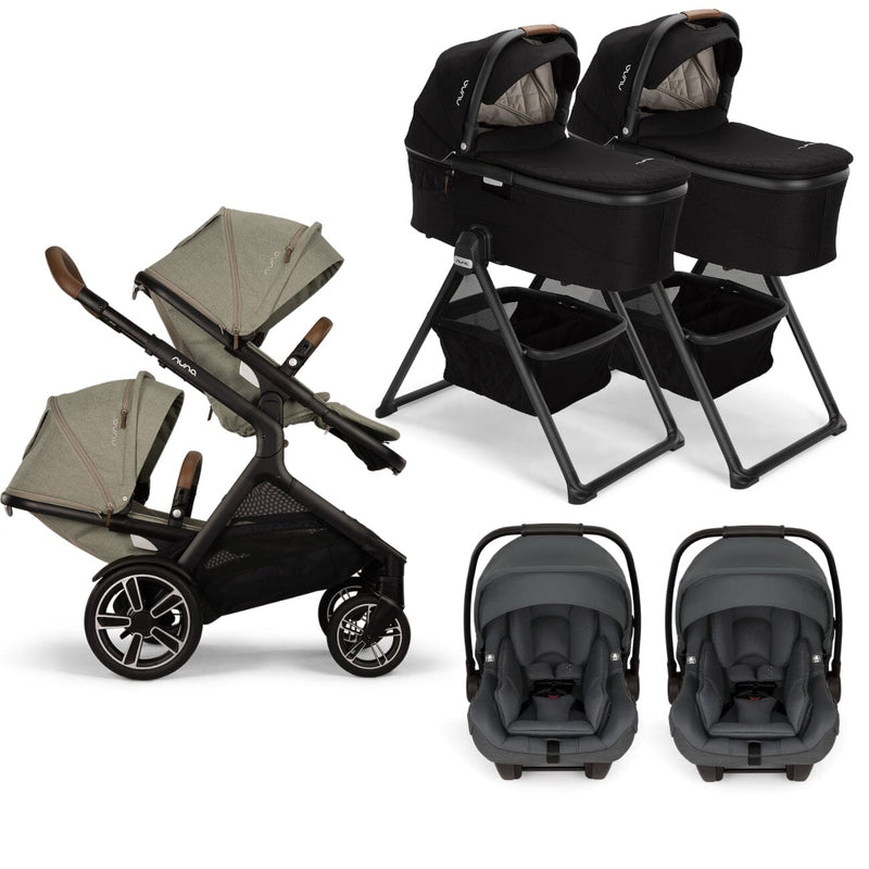 Nuna DEMI Next with Rider Board Twin Travel System - PIPA aire RX and Bassinet + Stand