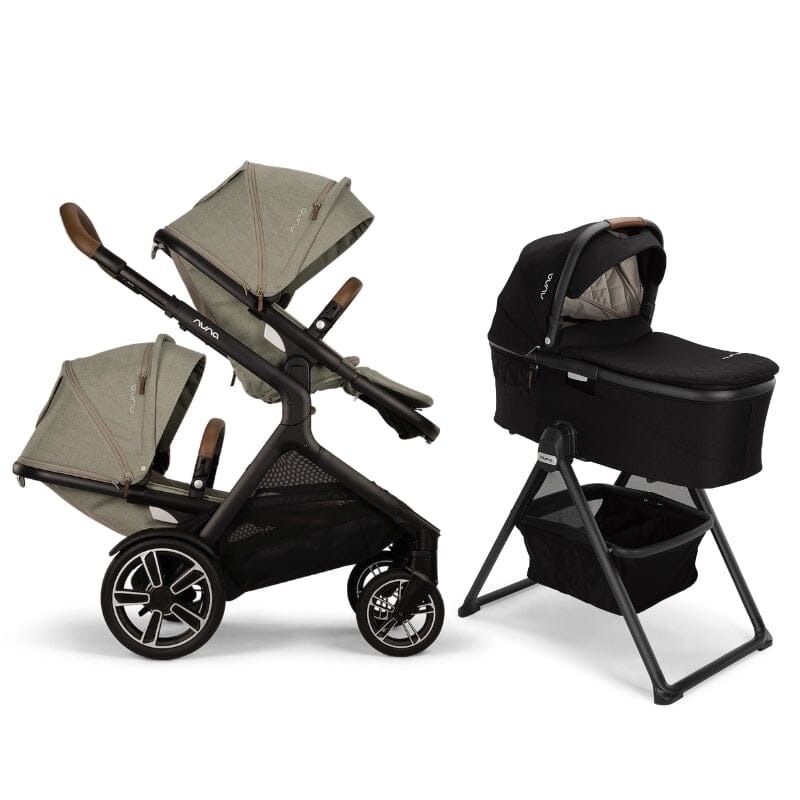 Nuna DEMI Next Double Stroller with Rider Board and Bassinet + Stand