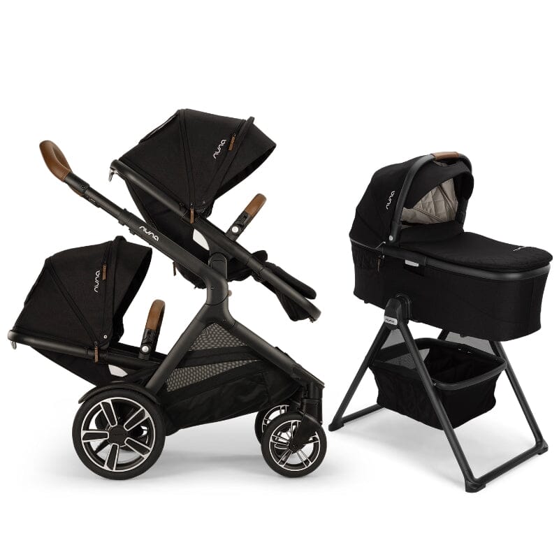 Nuna DEMI Next Double Stroller with Rider Board and Bassinet + Stand