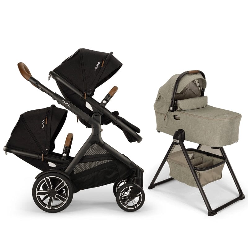 Nuna DEMI Next Double Stroller with Rider Board and Bassinet + Stand