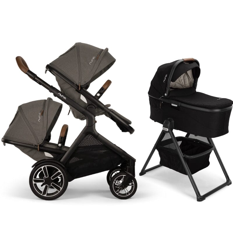 Nuna DEMI Next Double Stroller with Rider Board and Bassinet + Stand