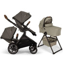 Nuna DEMI Next Double Stroller with Rider Board and Bassinet + Stand