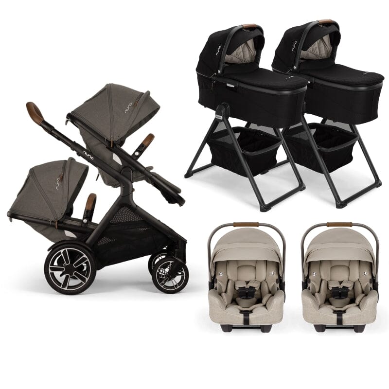 Nuna DEMI Next with Rider Board Twin Travel System - PIPA RX and Bassinet + Stand