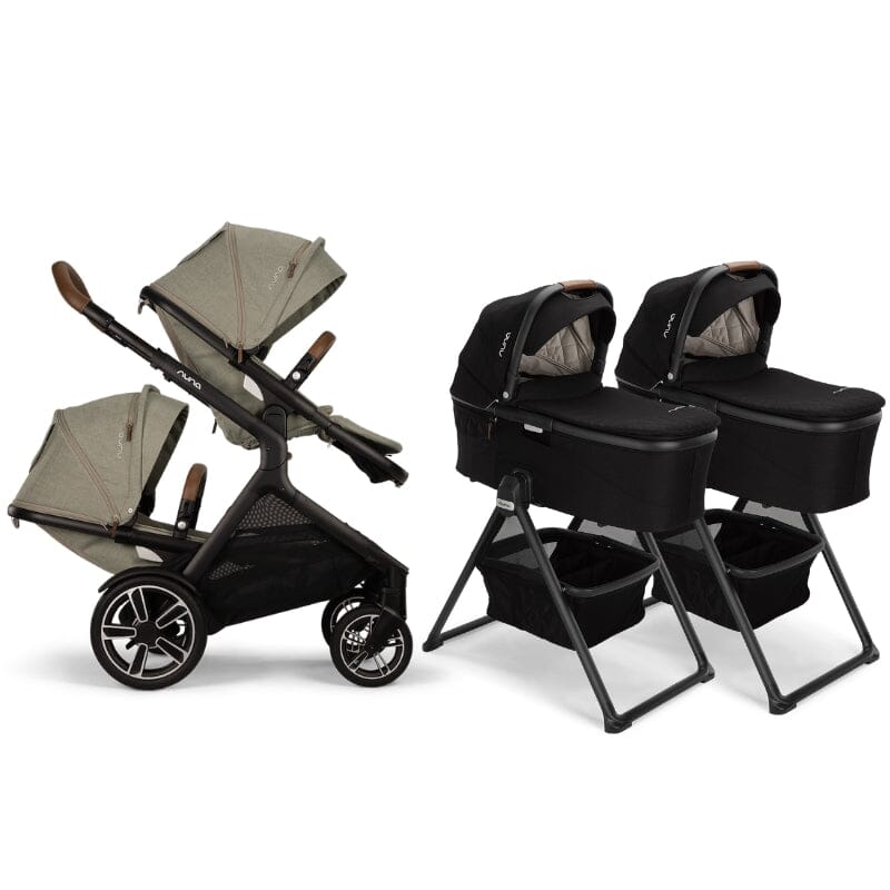 Nuna DEMI Next Twin Stroller and Rider Board with Bassinet + Stand