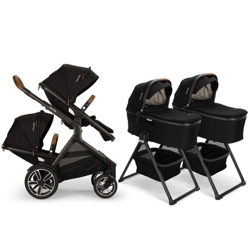 Nuna DEMI Next Twin Stroller and Rider Board with Bassinet + Stand