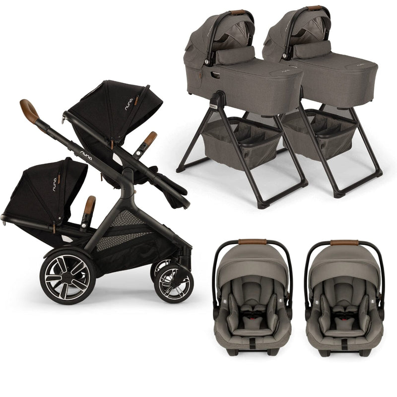 Nuna DEMI Next with Rider Board Twin Travel System - PIPA aire RX and Bassinet + Stand