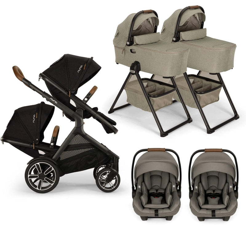 Nuna DEMI Next with Rider Board Twin Travel System - PIPA aire RX and Bassinet + Stand